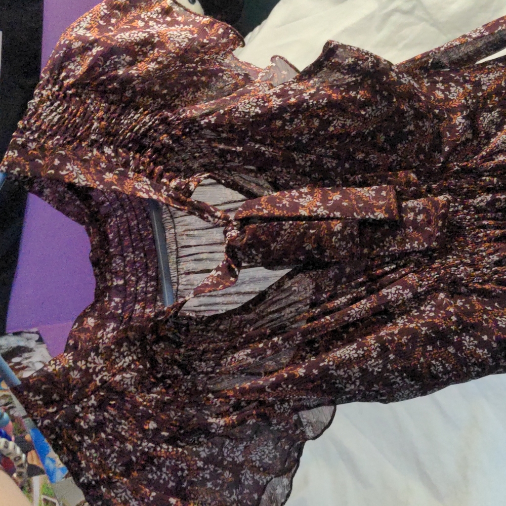 Wine floral print dress